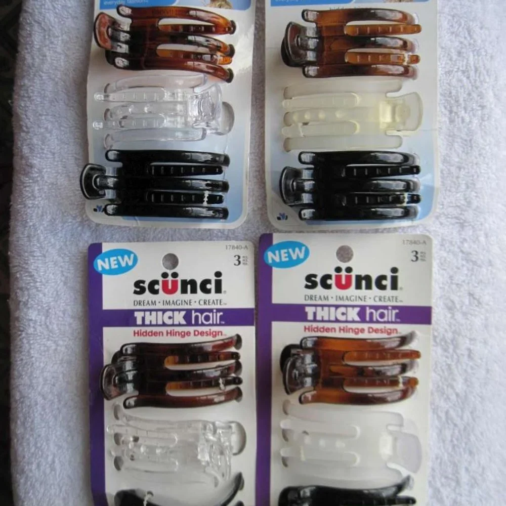 3 Scunci Thick Hair Hidden Hinge Secure Hold Jaw Claw Clips Glossy Frosted Matte